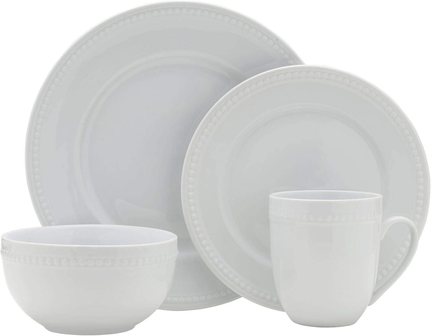 White Porcelain Beaded Dinnerware Set, Service for 4