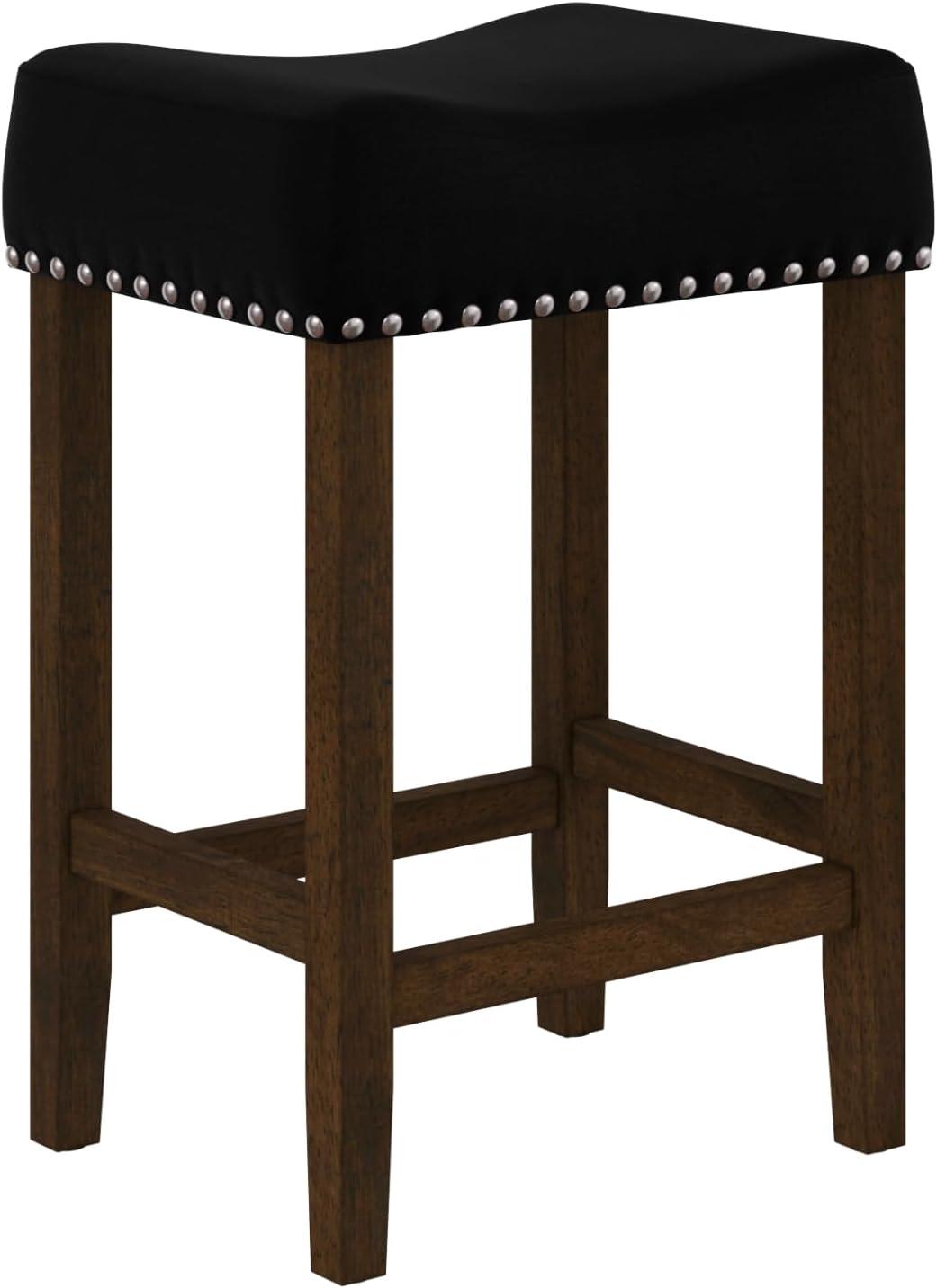 23" Saddle Style Backless Counter Stool with Black Fabric and Dark Brown Wood