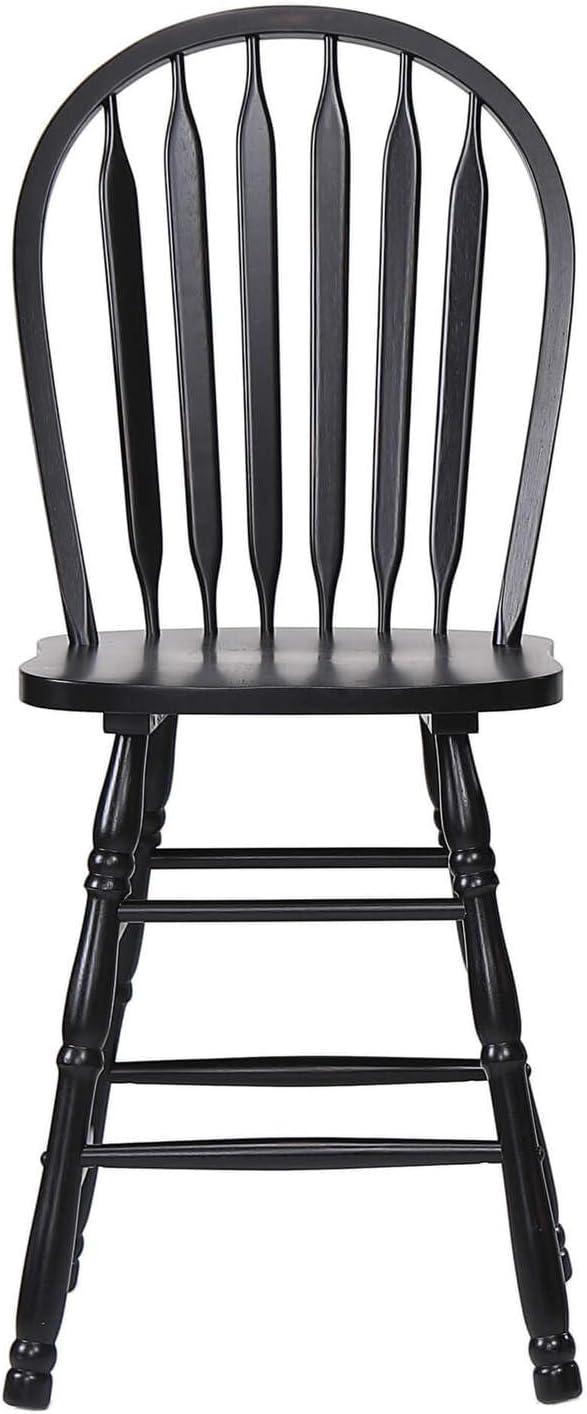 HomeStock Arrowback Retro Relaxation 24" Barstool , Distressed Black Solid Wood Counter Height Stool , Set Of 2