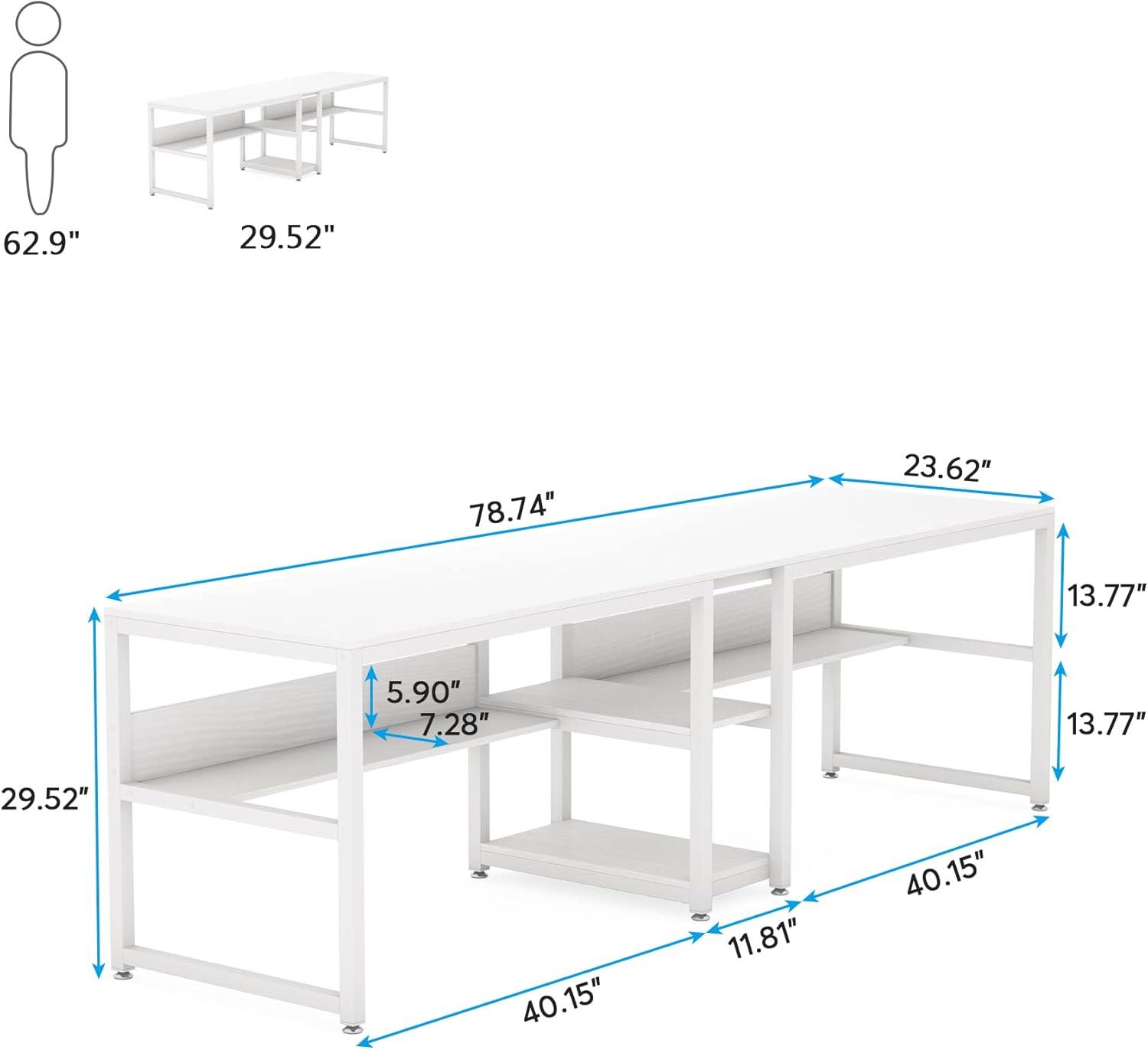 Tribesigns Two Person Desk with Bookshelf, 78.7 Computer Office Double Desk, Writing Desk Workstation with Shelf for Home Office