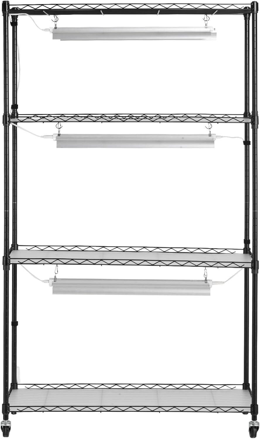 Black Metal 4-Tier Plant Stand with Adjustable Grow Lights