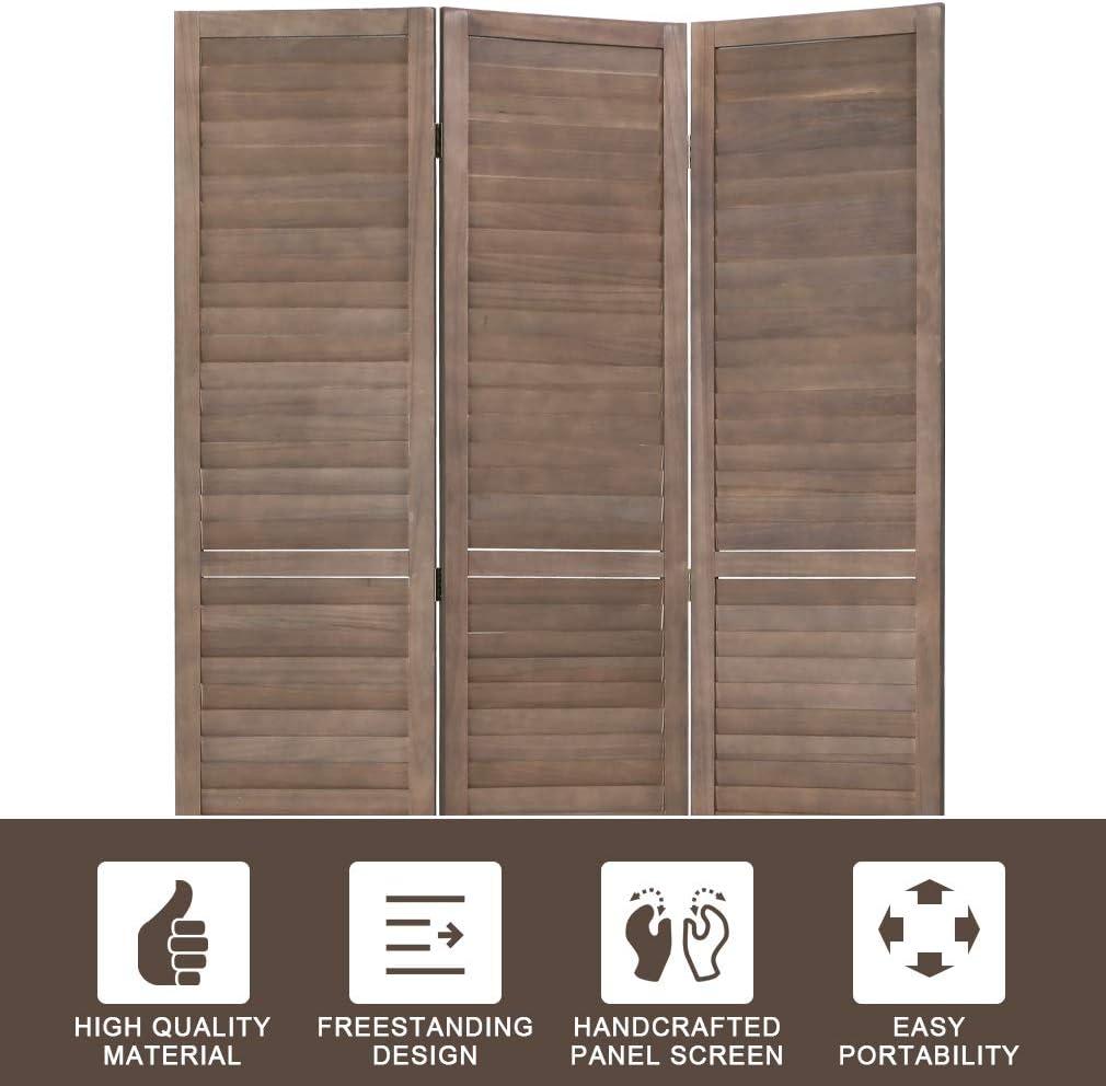 3 Panel Wood Room Divider 4.3 Ft Tall Privacy Wall Divider 67.7" x 16.9" Each Panel Folding Wood Screen For Home Office Bedroom Restaurant （Brown）