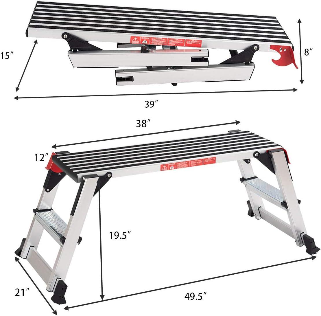Aluminum Platform Non-Slip Folding Work Bench Drywall Stool Ladder 330lbs Capacity