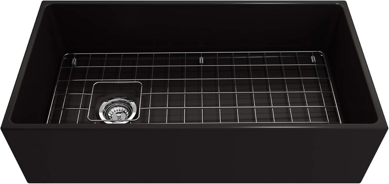 Matte Black Fireclay Farmhouse Single Bowl Kitchen Sink