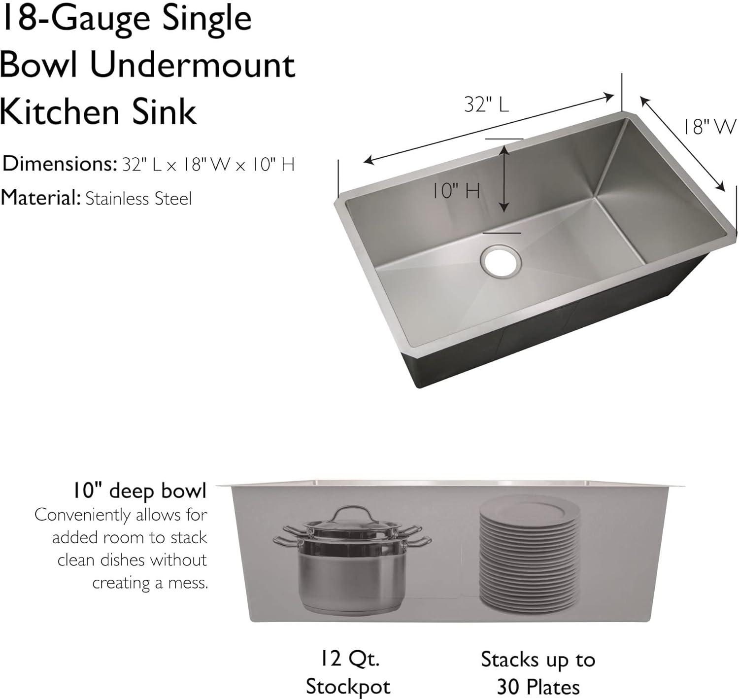 32" L x 18" W Undermount Kitchen Sink