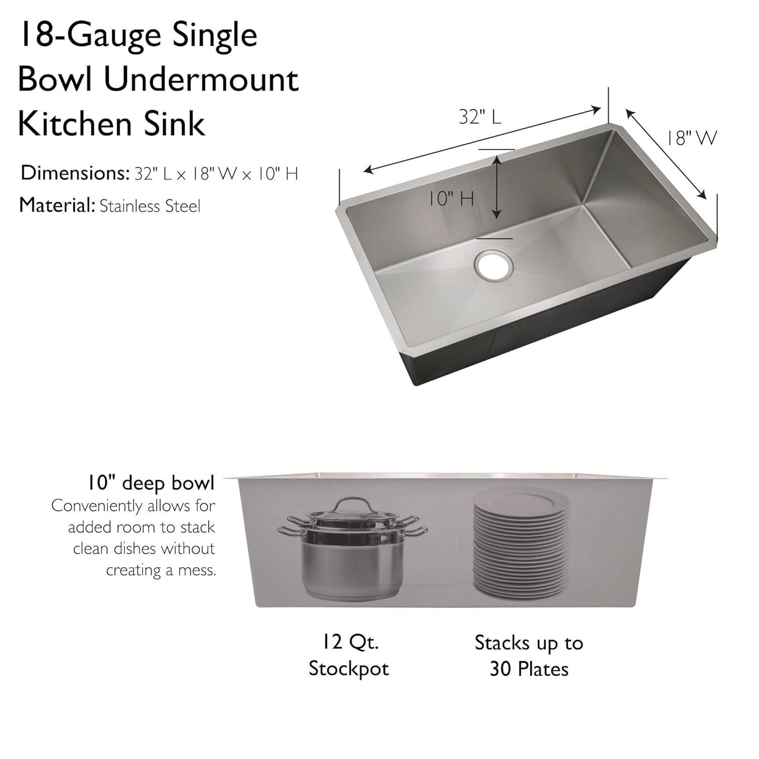 Sinber 32" x 19" Undermount Double Bowl Kitchen Sink with 18 Gauge 304 Stainless Steel Satin Finish