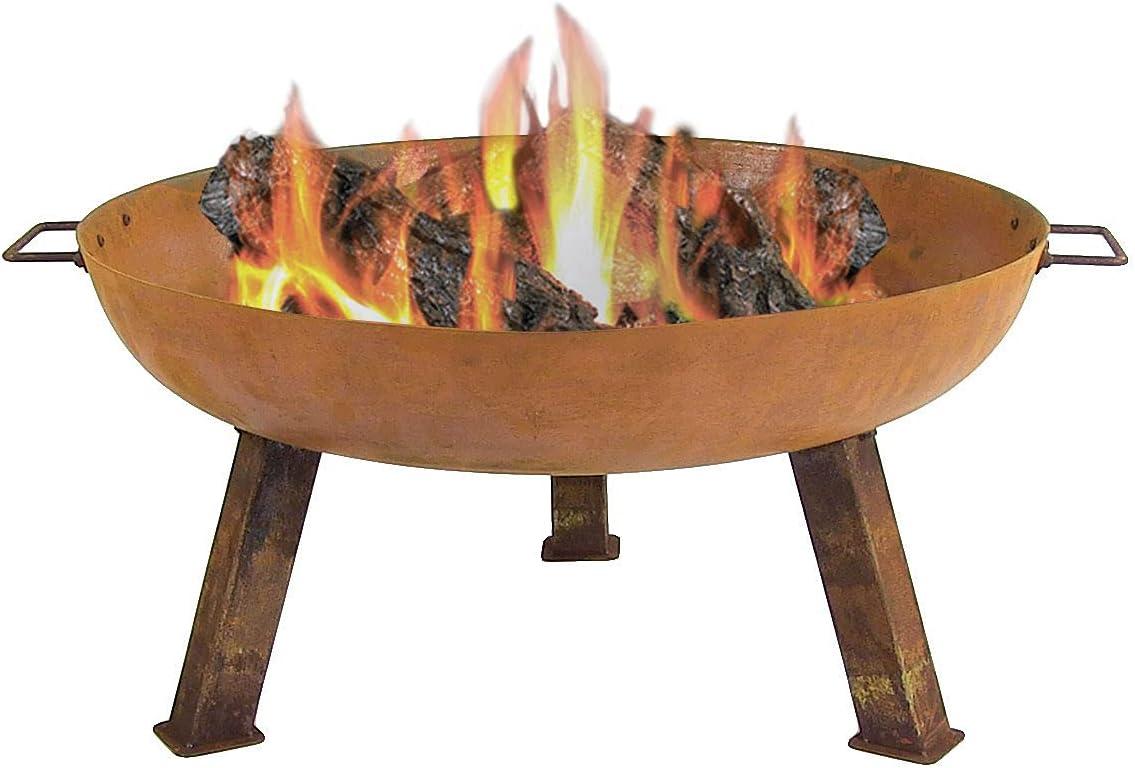 SunnyDaze Decor Union Round Wood-Burning Steel Finish Cast Iron Outdoor Raised Fire Pit Bowl