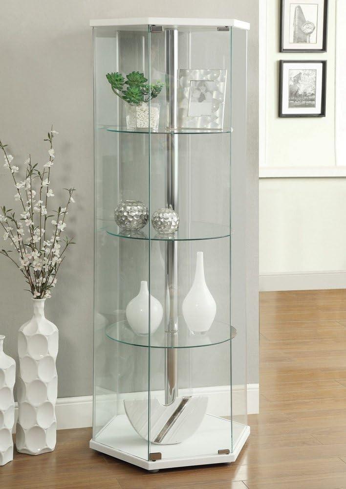 Coaster Zahavah Modern 4 Shelf Hexagon Shaped Glass Curio Cabinet White/Clear
