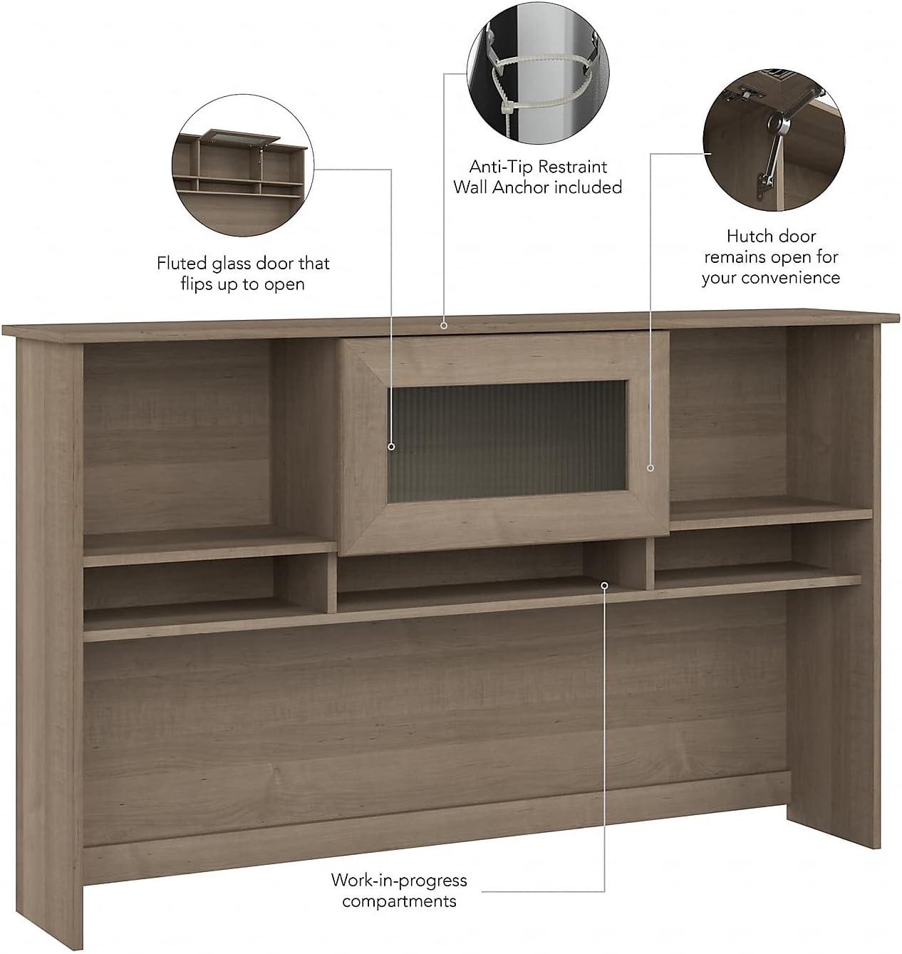 Cabot 60W Hutch Ash Gray - Bush Furniture: Laminate Office Hutch Top, MDF Frame, Adult Assembly Required