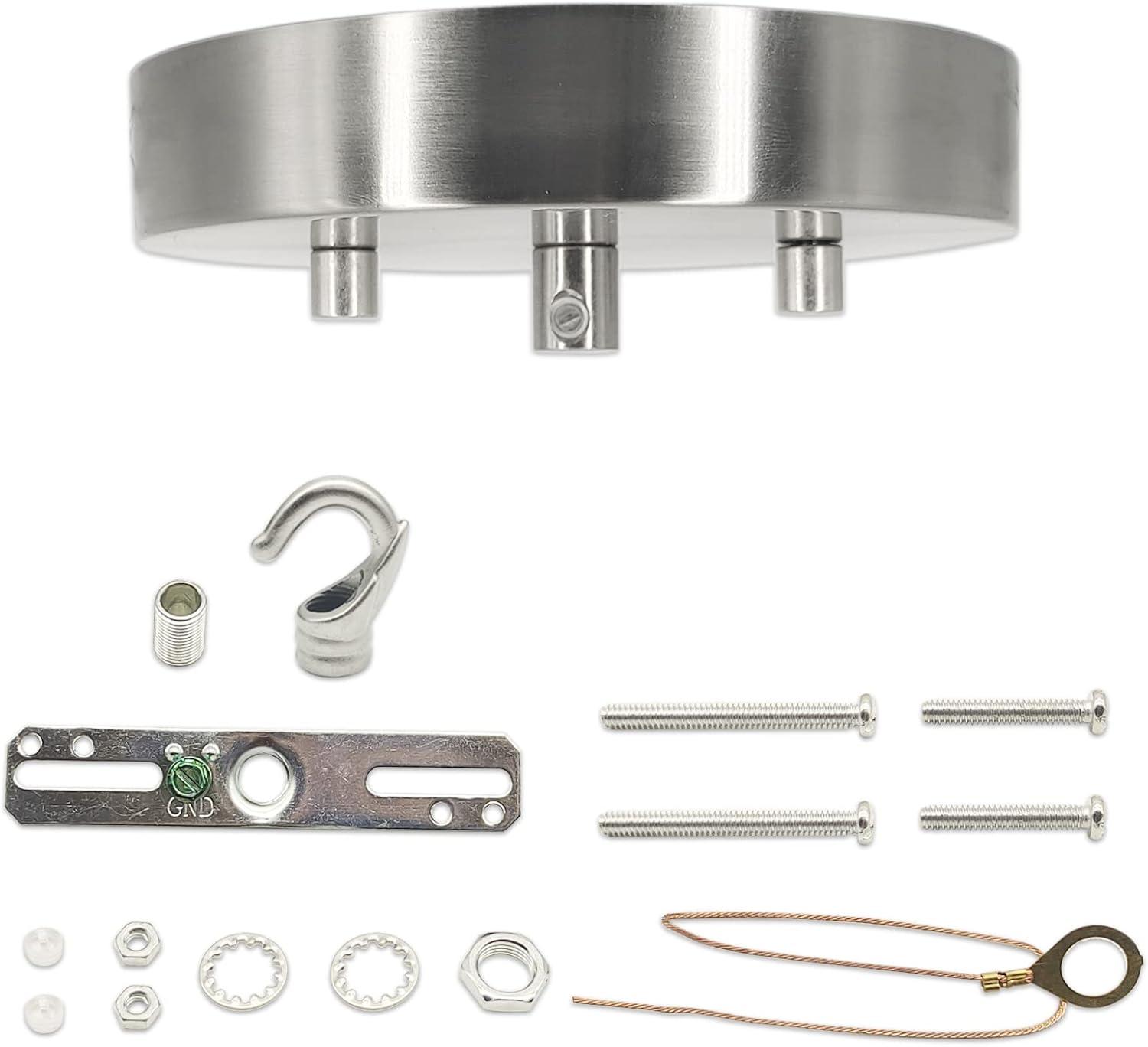 Brushed Nickel Modern Steel Ceiling Canopy Kit with Hook & Cord Holder