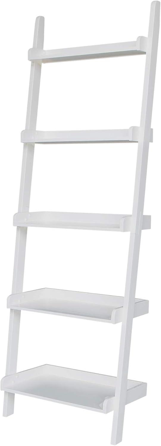 75.5" 5 Tier Solid Wood Leaning Bookshelf White - International Concepts