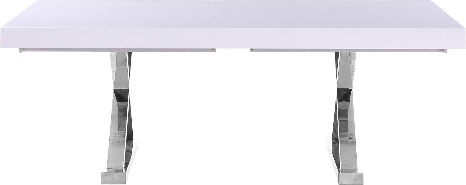 Excel White and Chrome Extendable Dining Table with Inverted X-Style Legs