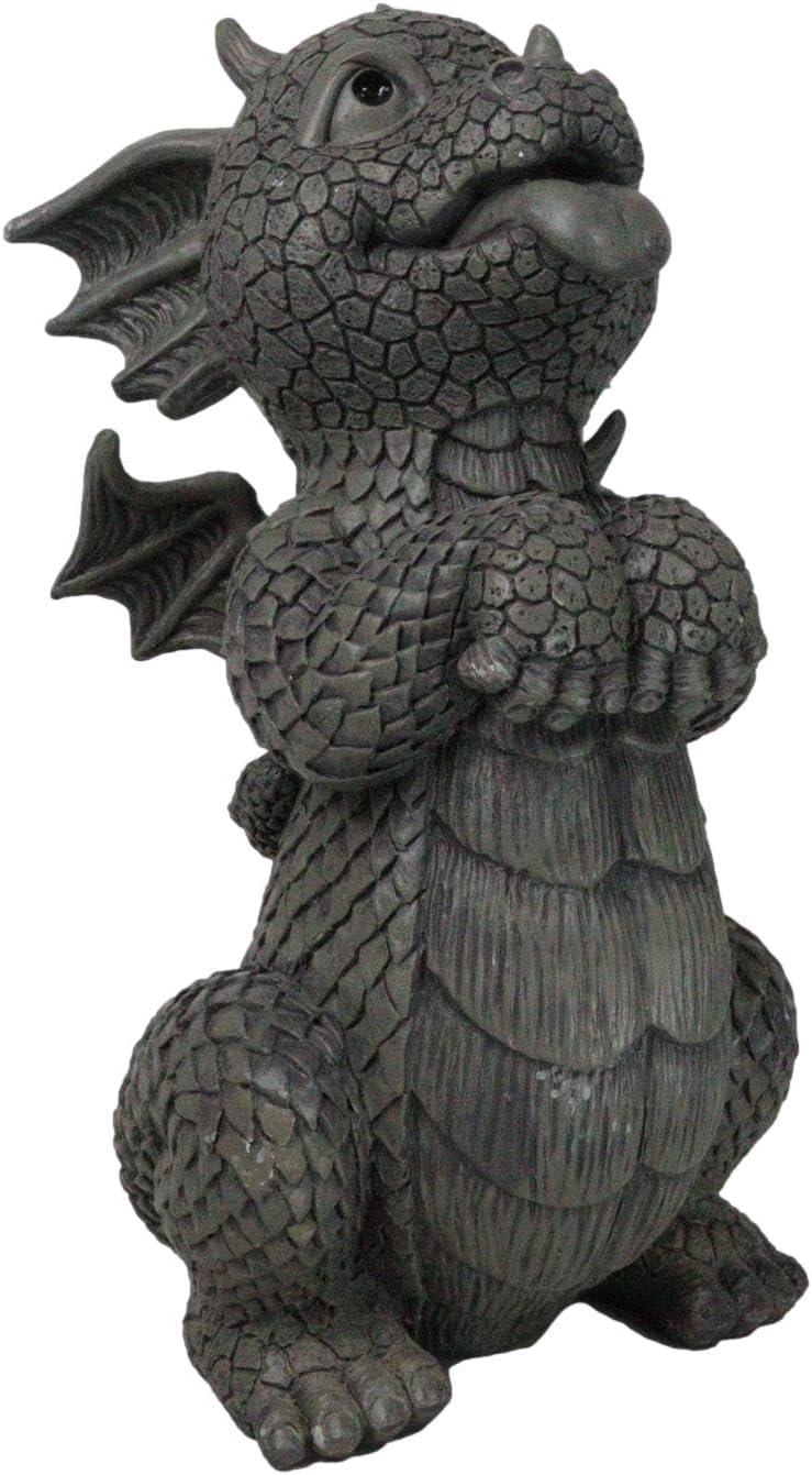 Whimsical Gray Resin Begging Garden Dragon Statue