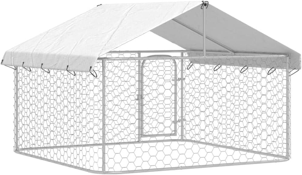 VidaXL 59.1'' H Powder Coated Steel Yard Kennel With Door