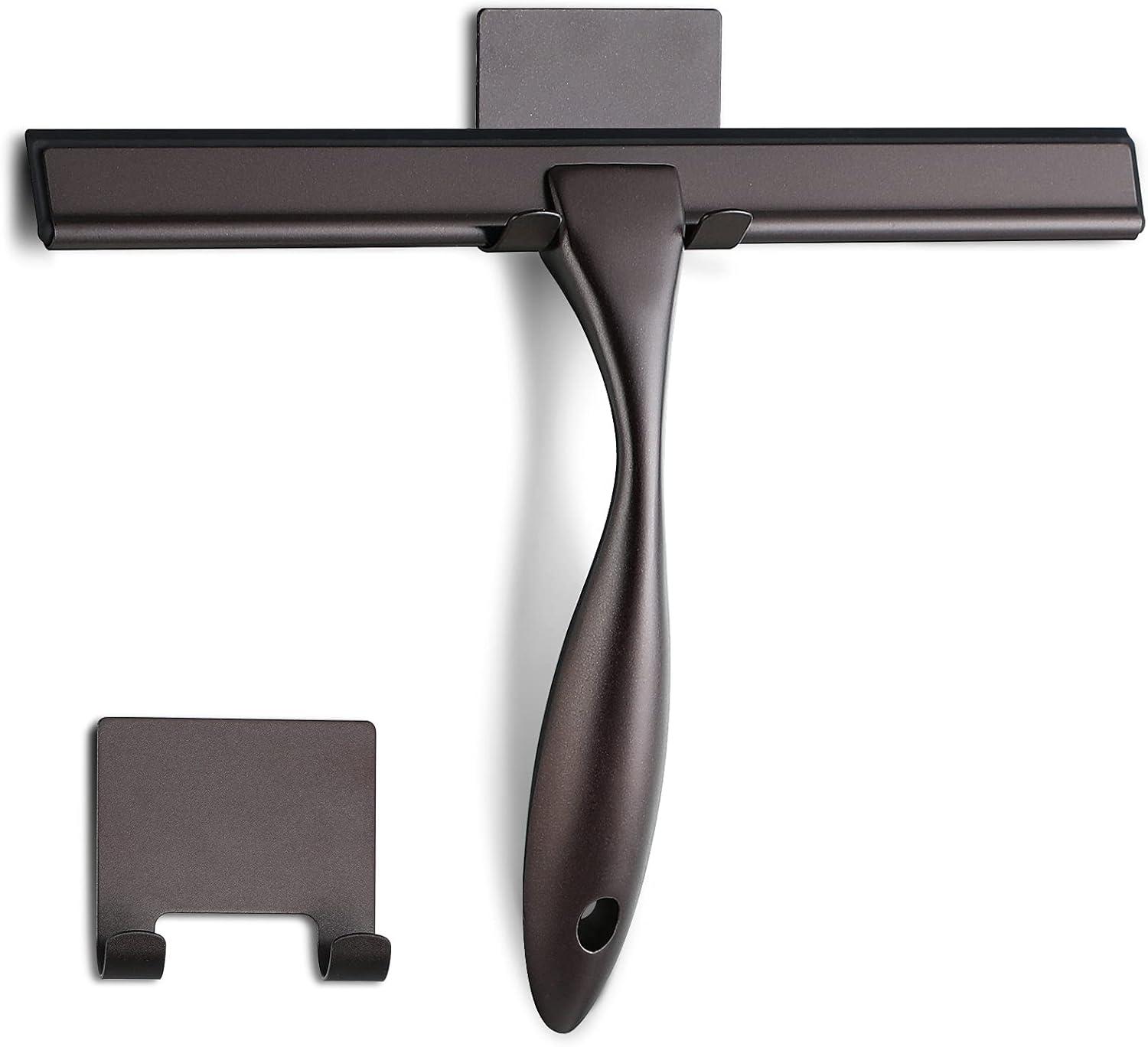 NETANY Shower Squeegee, 10-Inch Bronze Squeegee, All-Purpose Stainless Steel Squeegee for Bathroom, Shower Doors, Mirrors, Tiles and Car Windows - 100% Streak Free