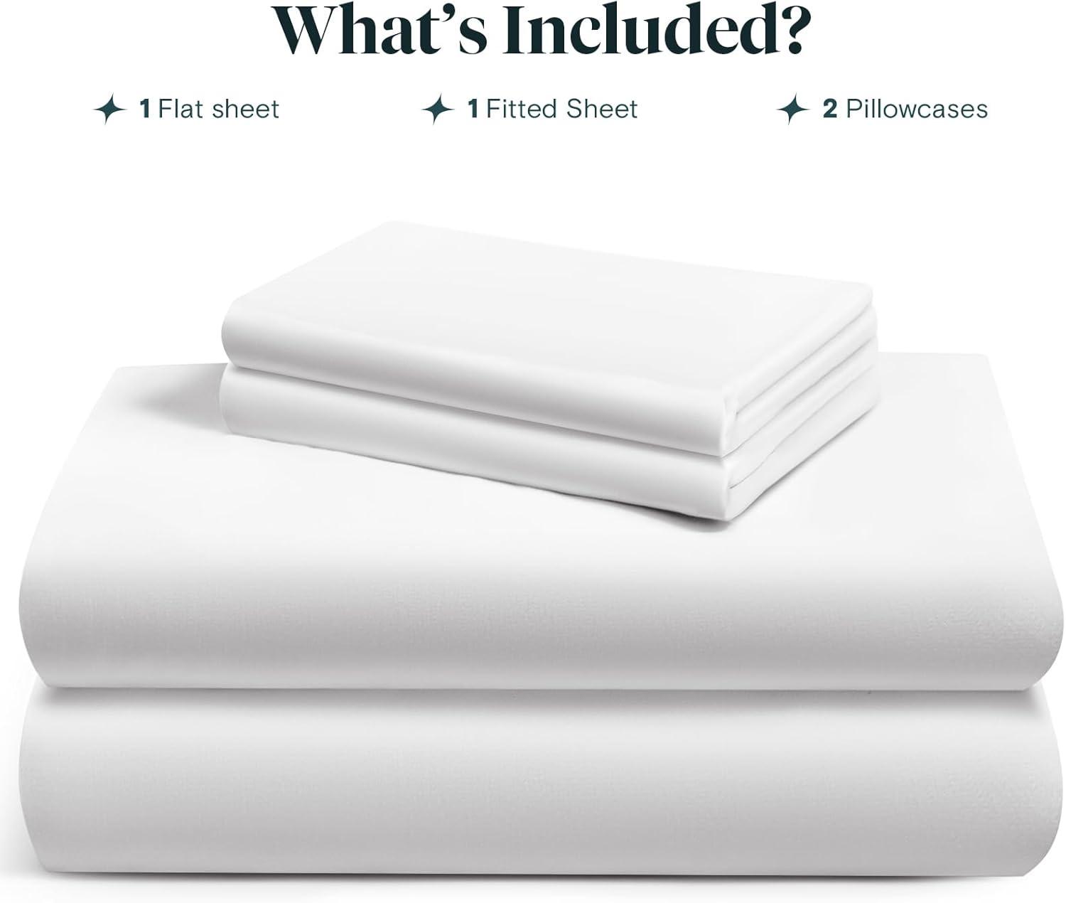 LuxClub 4 PC Twin Size White Sheet Set, 100% Organic Bamboo Viscose, Deep Pockets up to 16", Soft & Breathable Hotel Luxury Bedding Sheets