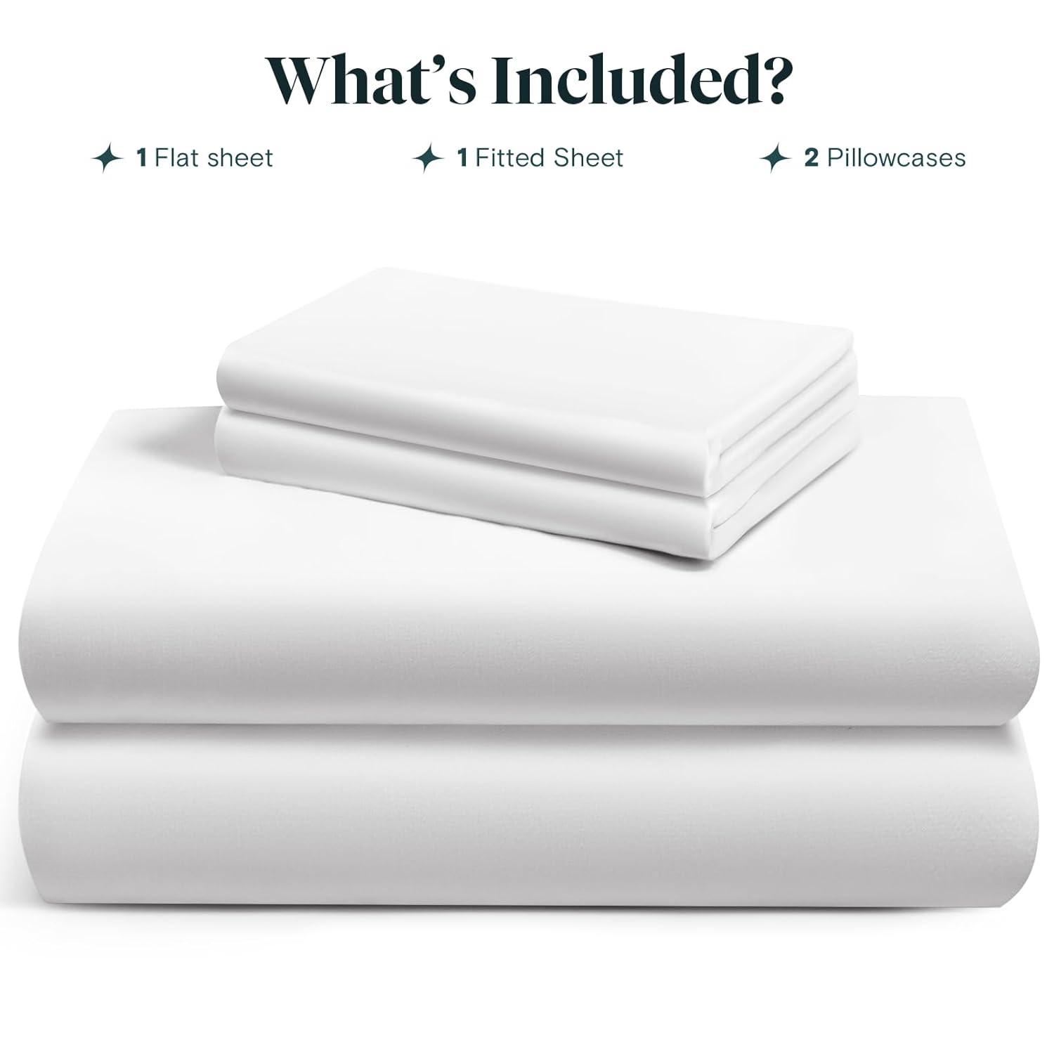 LuxClub 4 PC Twin Size White Sheet Set, 100% Organic Bamboo Viscose, Deep Pockets up to 16", Soft & Breathable Hotel Luxury Bedding Sheets