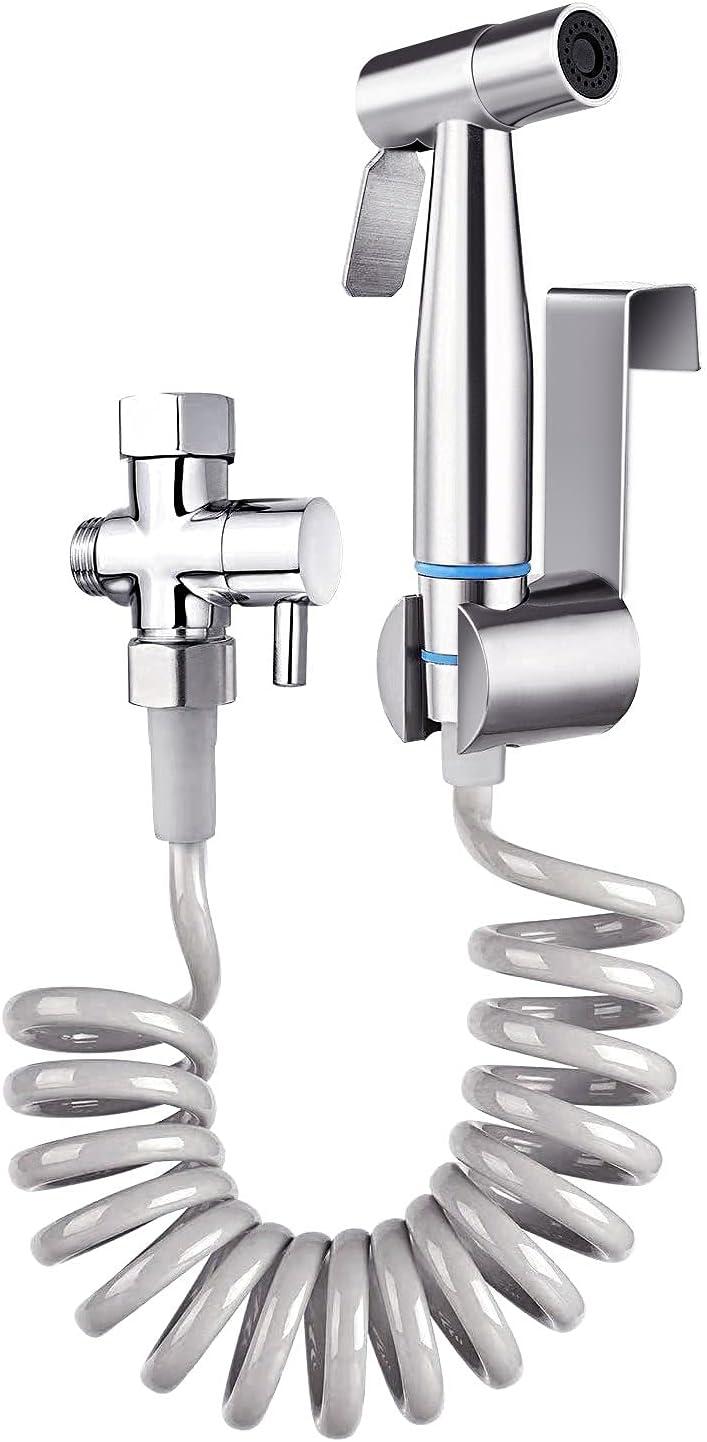 TURLEE-Handheld Bidet Sprayer for Toilet -Brass T-valve Adapter, Sprayer Adjustable Water Pressure Control with Bidet Retractable Spring Hose for Feminine Wash.