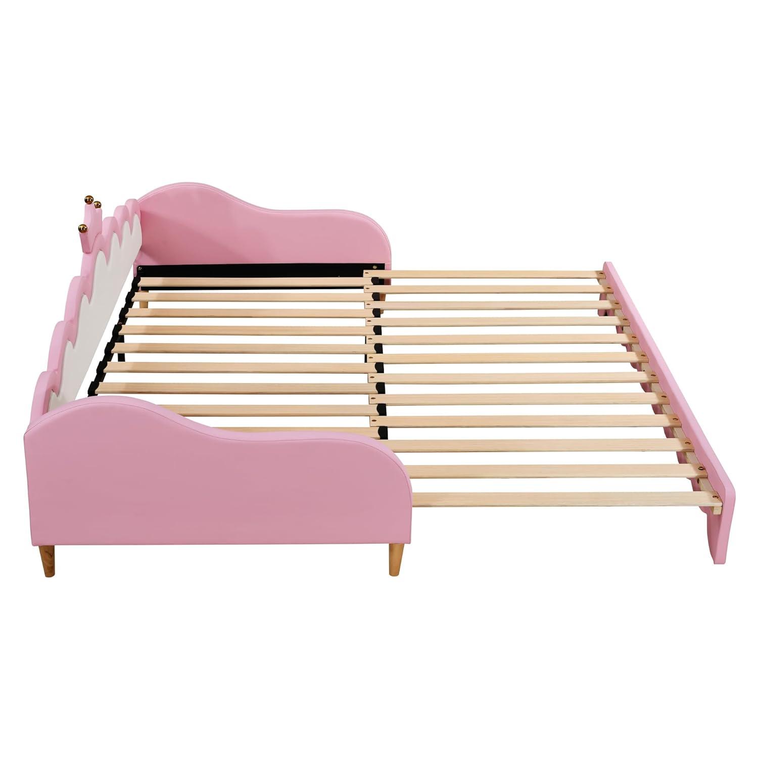 Twin Extending Daybed with LED Lights, Modern Upholstered Princess Daybed