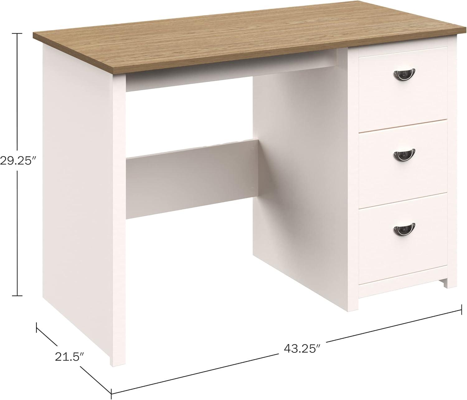 Lavish Home Computer Desk with Attached 3-Drawer File Cabinet (White)