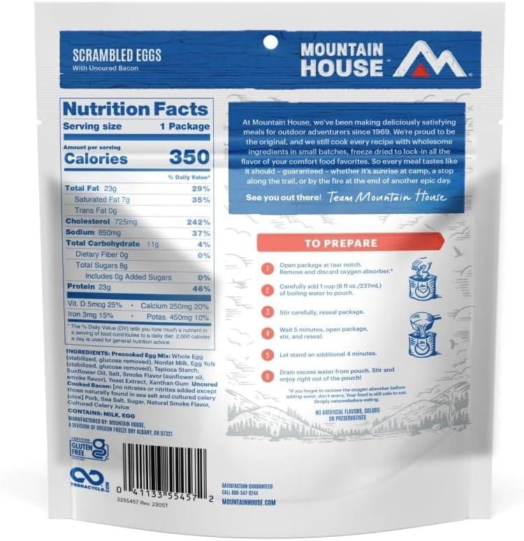 Mountain House Scrambled Eggs with Bacon | Freeze Dried Backpacking & Camping Food | 6-Pack | Gluten-Free