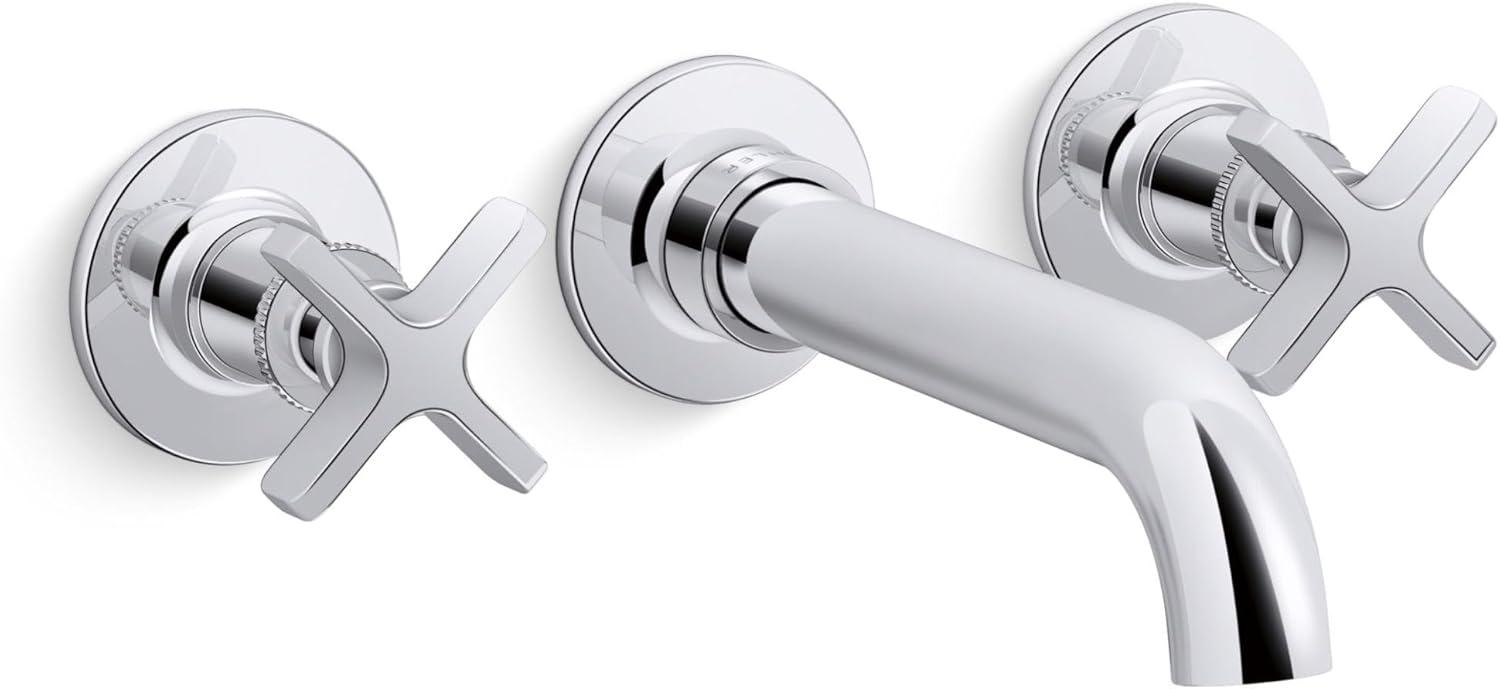 Polished Chrome Wall-Mount Bath Faucet with Cross Handles