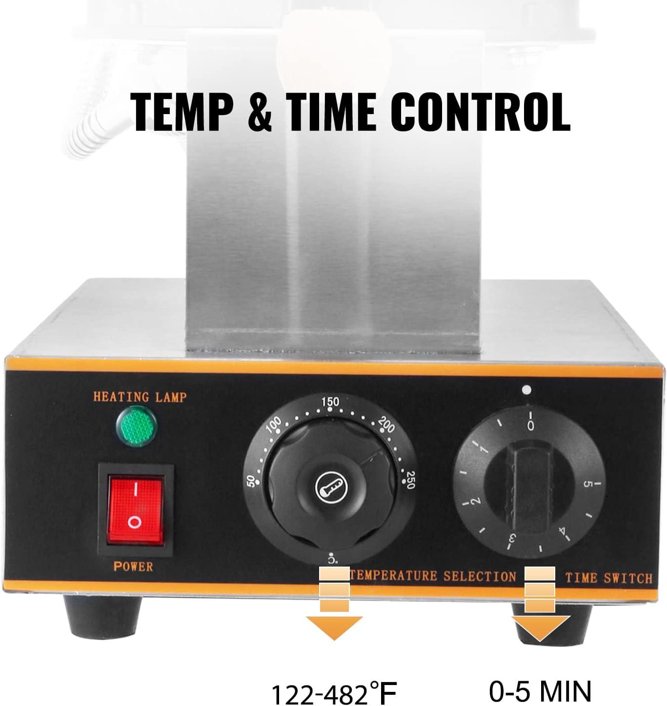 VEVOR Commercial Bubble Waffle Maker, 1400W Egg Bubble Puff Iron w/ 180° Rotatable 2 Pans & Wooden Handles, Stainless Steel Baker w/Non-Stick Teflon Coating, 50-250℃/122-482℉ Adjustable