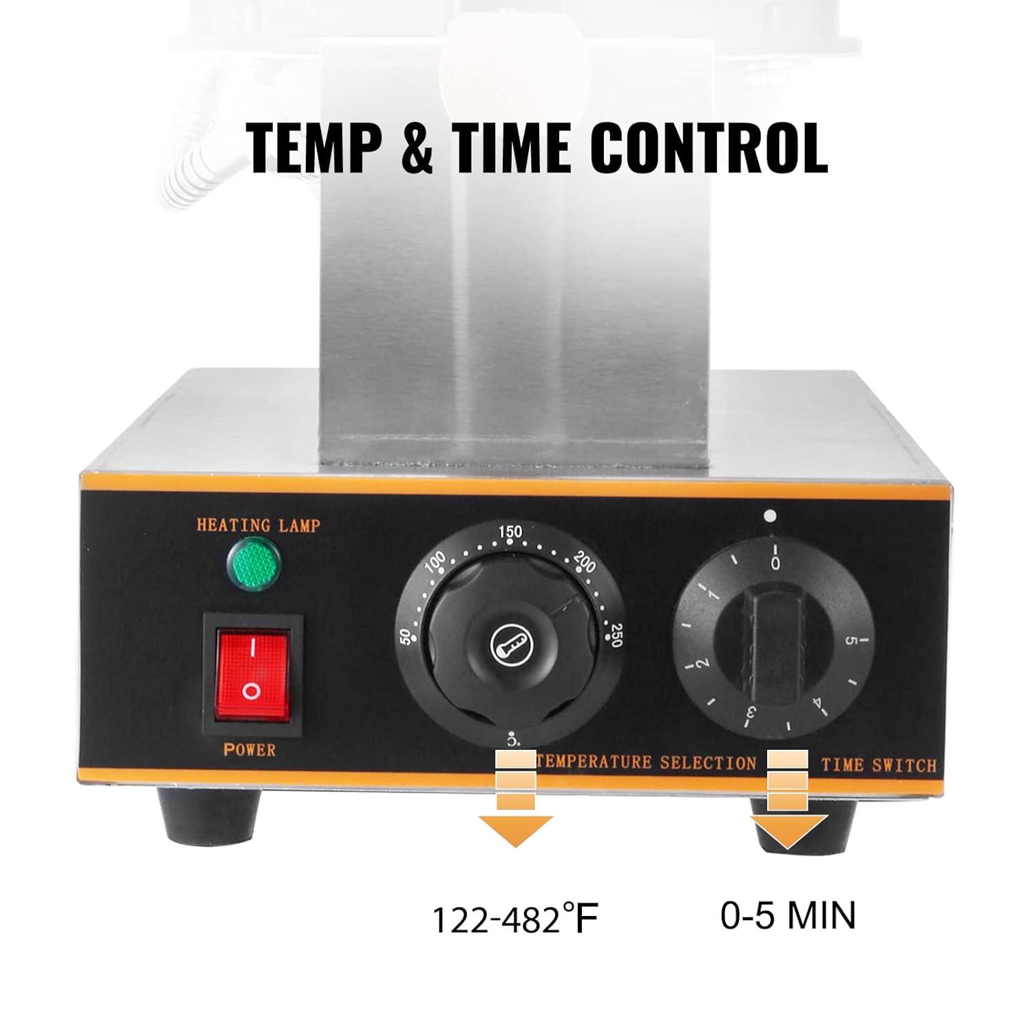 VEVOR Commercial Bubble Waffle Maker, 1400W Egg Bubble Puff Iron w/ 180° Rotatable 2 Pans & Wooden Handles, Stainless Steel Baker w/Non-Stick Teflon Coating, 50-250℃/122-482℉ Adjustable