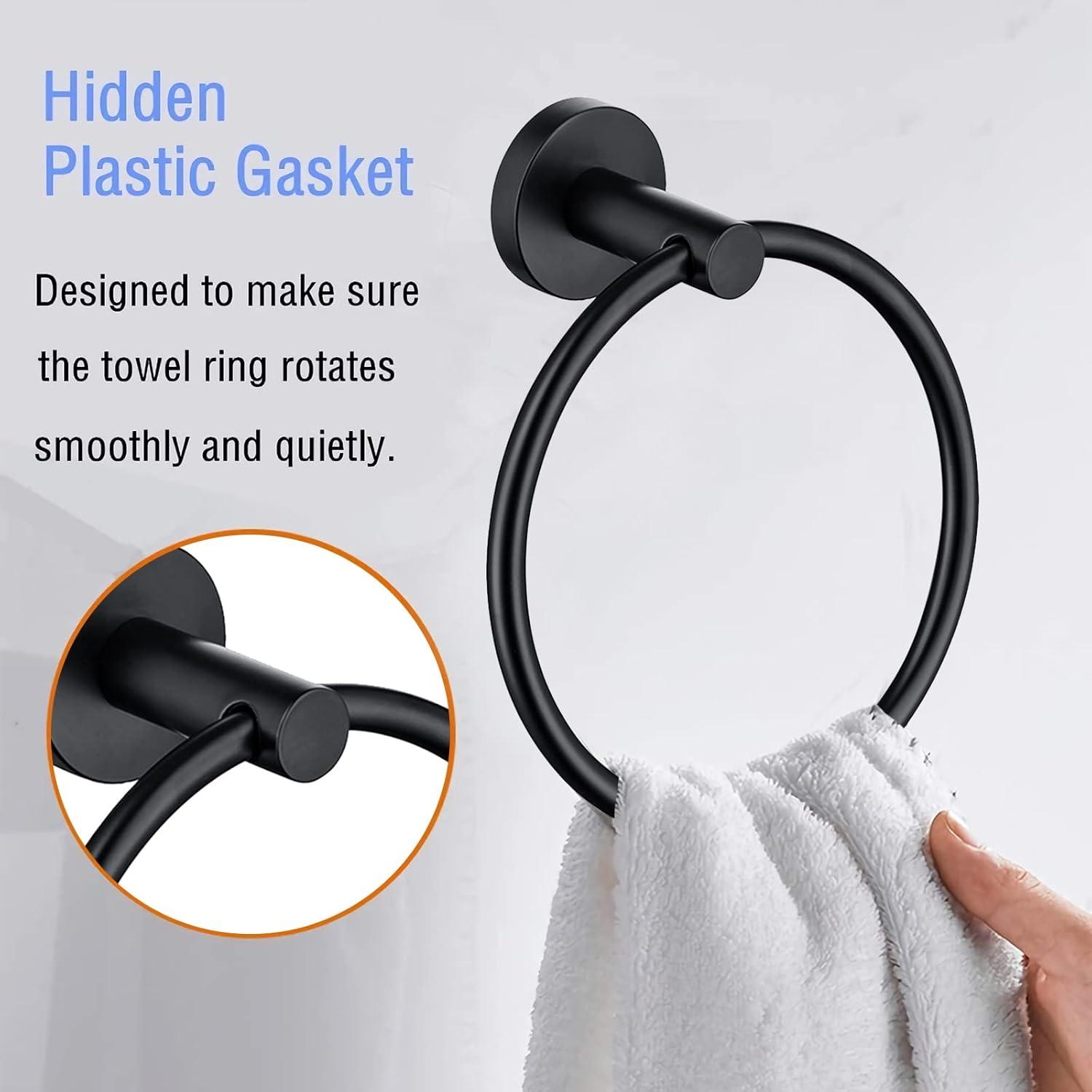 Stainless Steel Towel Ring Set of 2, Rust-Resistant Sus304, Perfect for Bathroom, Kitchen, Living Room, Matte Black Finish