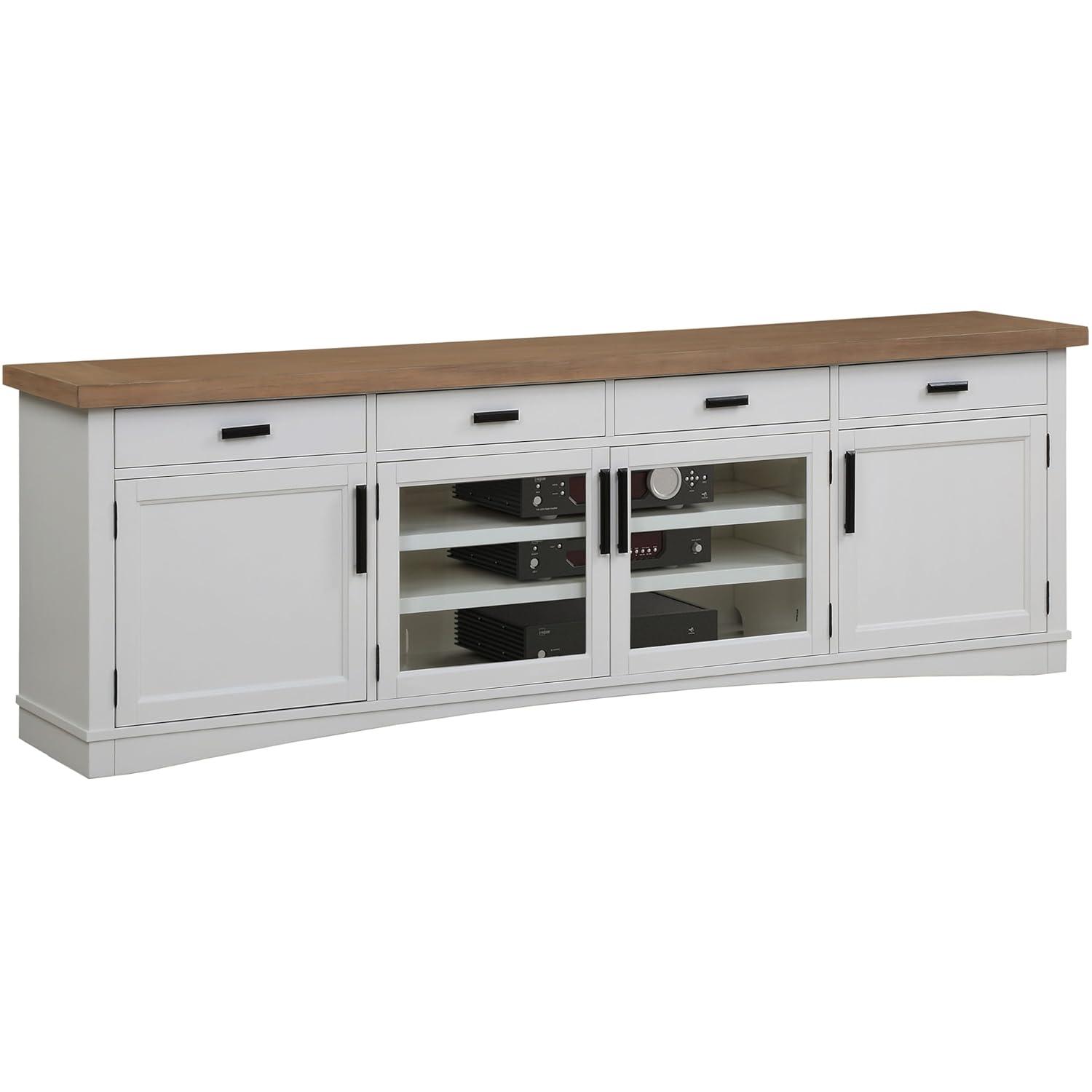 White and Beige 92" Transitional Wood TV Console