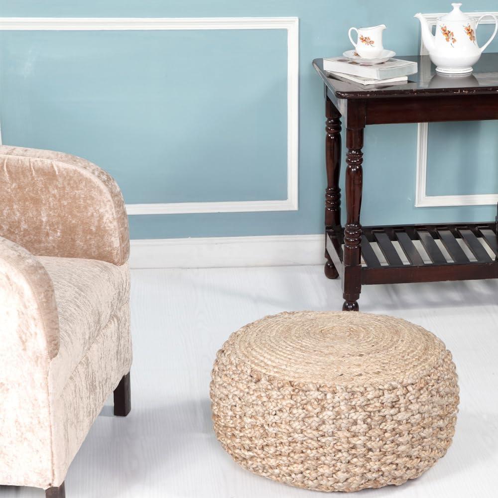 Highland Dunes Aarron Hand-Made Jute Braided Ottoman Pouf