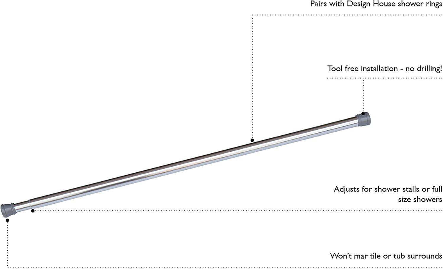 Design House Adjustable Shower Curtain Rod in Steel Chrome, 42-inches by 73-inches