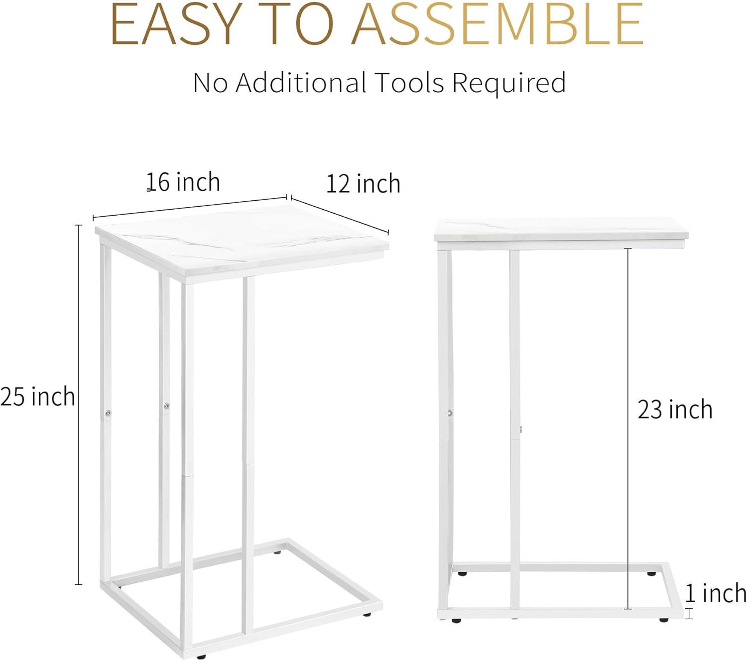 C Table Side Table Set of 2 Living Room Sets C Shaped Couch Tray End Tables Modern, White