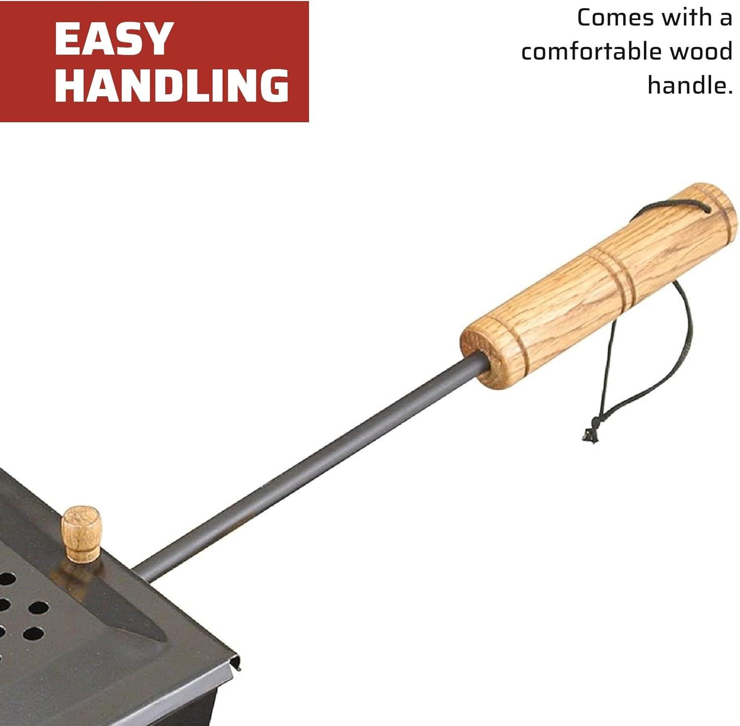 Portable Black Cast Iron Campfire Popcorn Popper with Wooden Handle