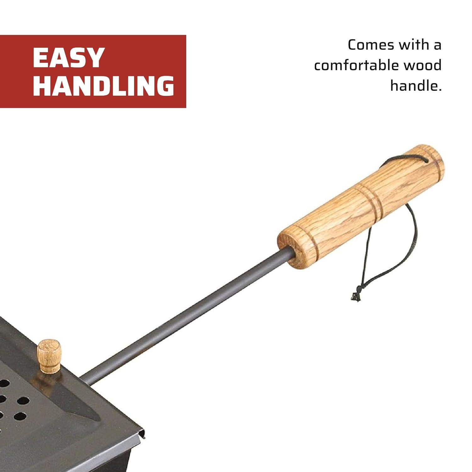 Portable Black Cast Iron Campfire Popcorn Popper with Wooden Handle