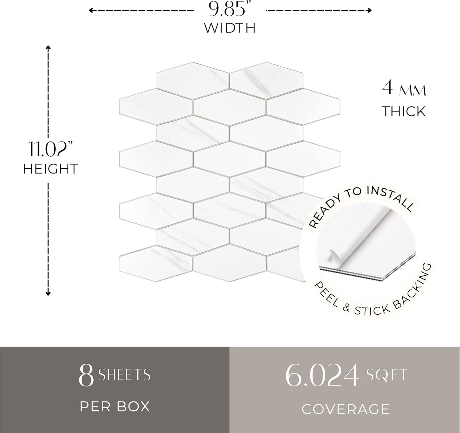 Calacatta White Stone Composite Peel and Stick Hexagon Tiles