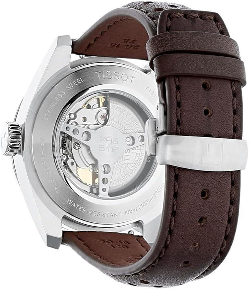 Tissot PRS 516 Silver Dial Brown Leather Automatic Wristwatch
