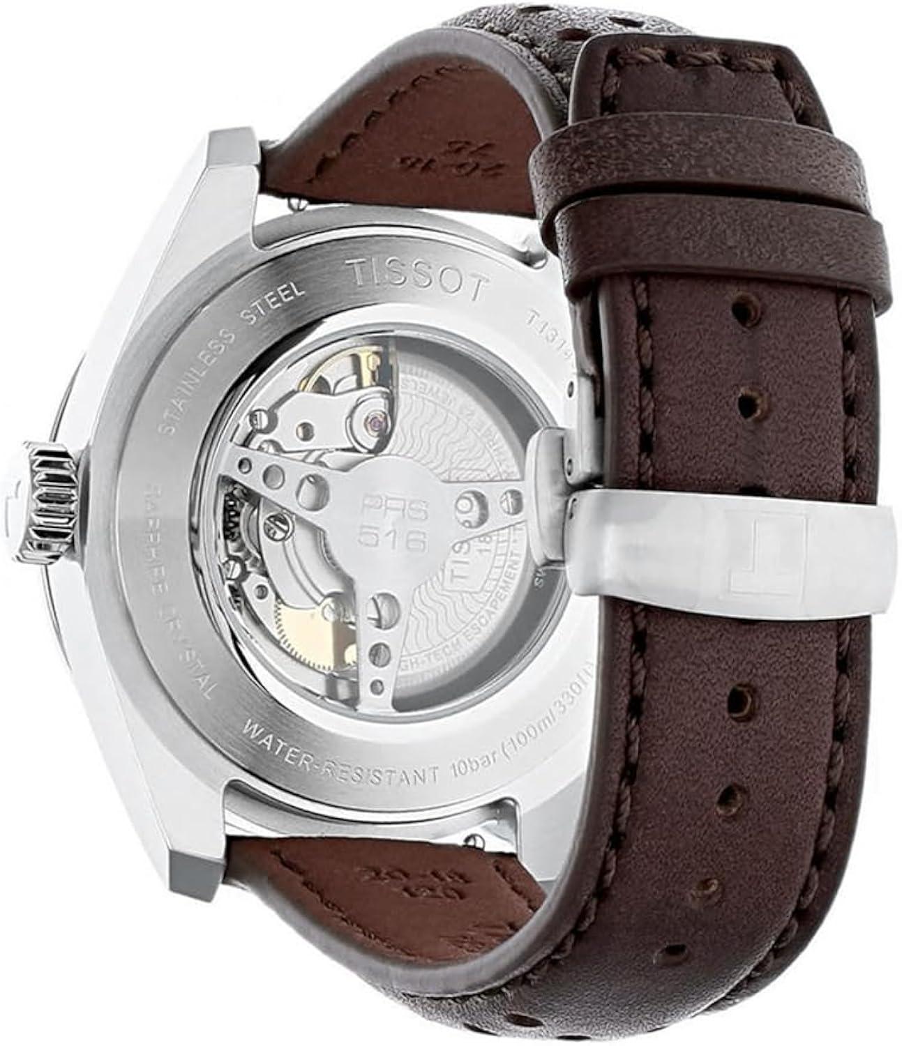 Tissot PRS 516 Silver Dial Brown Leather Automatic Wristwatch