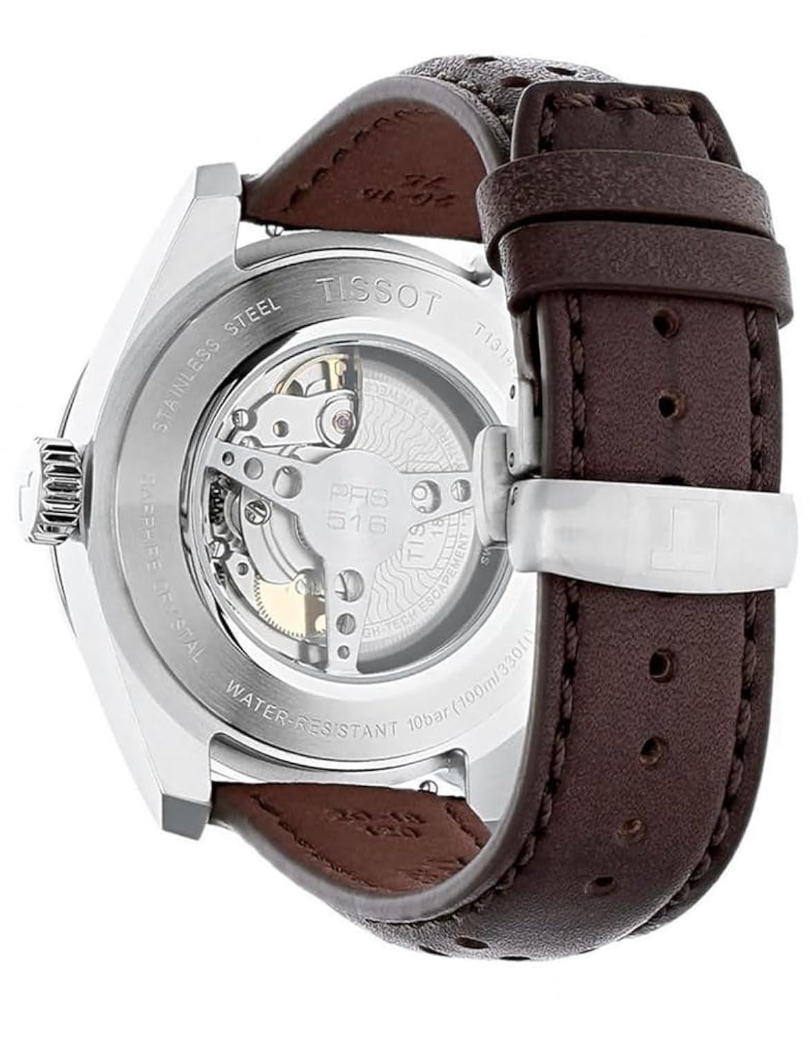 Tissot PRS 516 Silver Dial Brown Leather Automatic Wristwatch