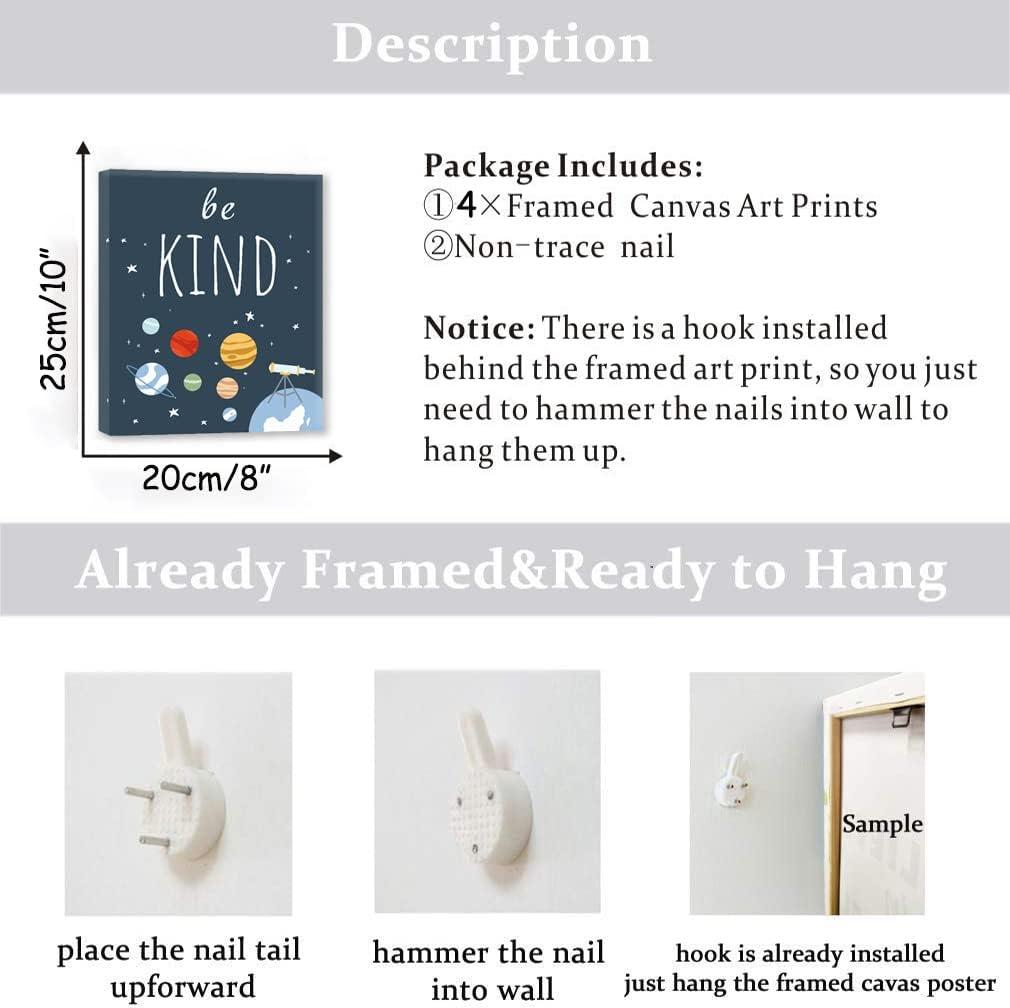 CHDITB Unframed Outer Space Room Decor, Inspirational Space Art Print, Set of 4（8" x10" ） Space Wall Art for Boy Room Decorations, Kids Picture Planets Canvas Posters for Kids Bedroom Nursery Decor