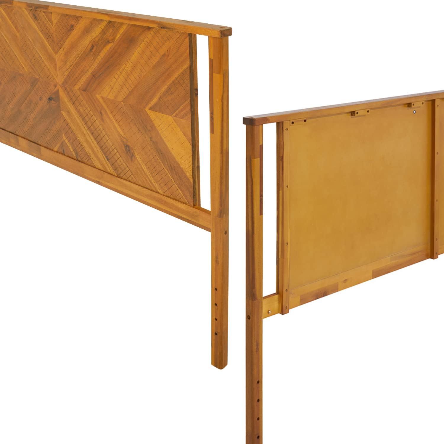 King Rustic Golden Brown Acacia Wood Slat Headboard
