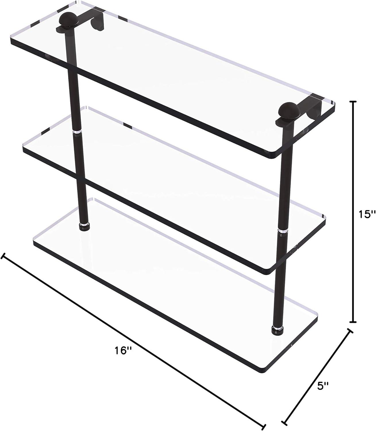 Triple Tiered Vanity Glass Shelf with Beveled Edges - Oil Rubbed Bronze / 16 Inch