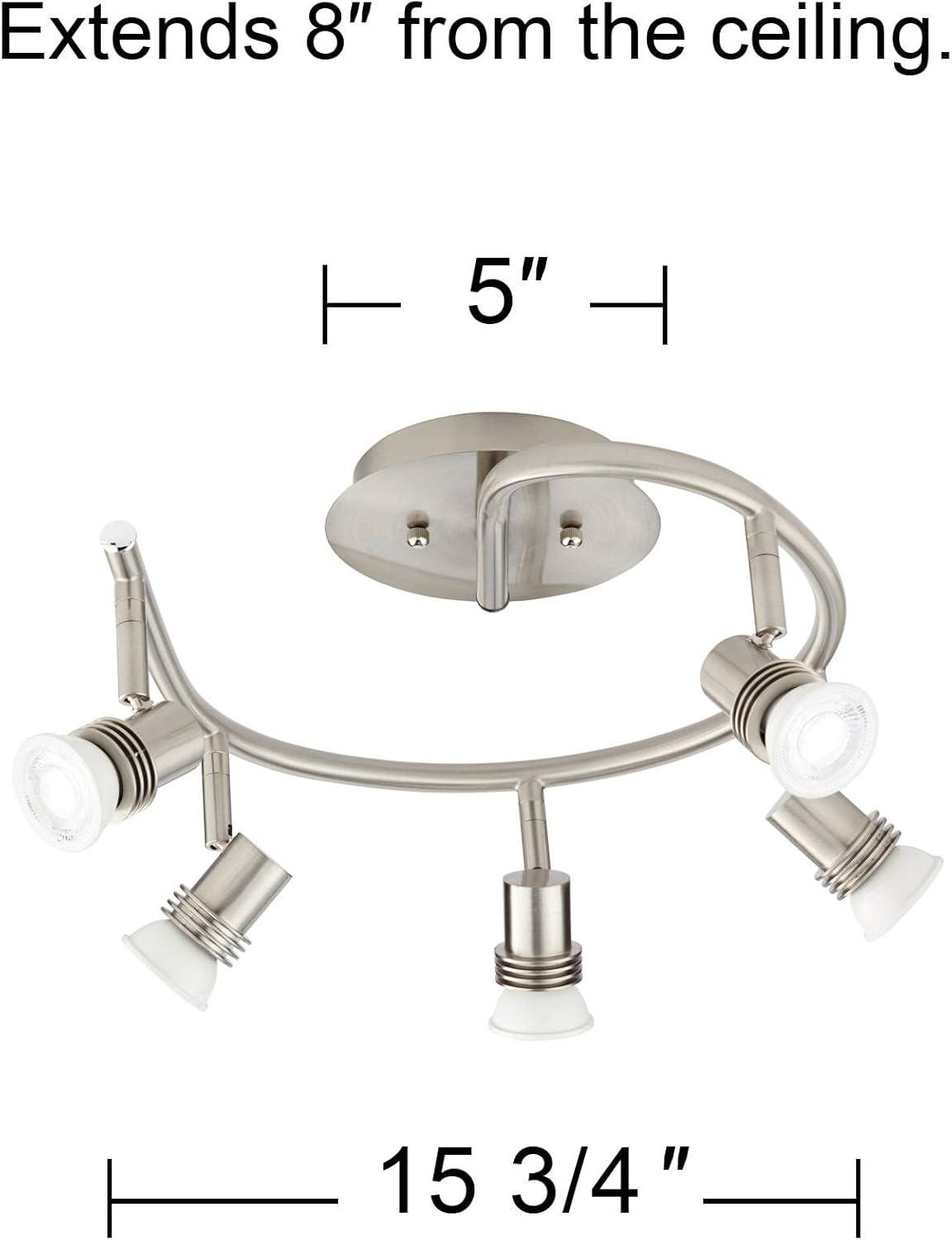 Pro Track 5-Head LED Ceiling Track Light Fixture Kit GU10 Directional Silver Brushed Nickel Finish Metal Industrial Spiral Kitchen 15 3/4" Wide