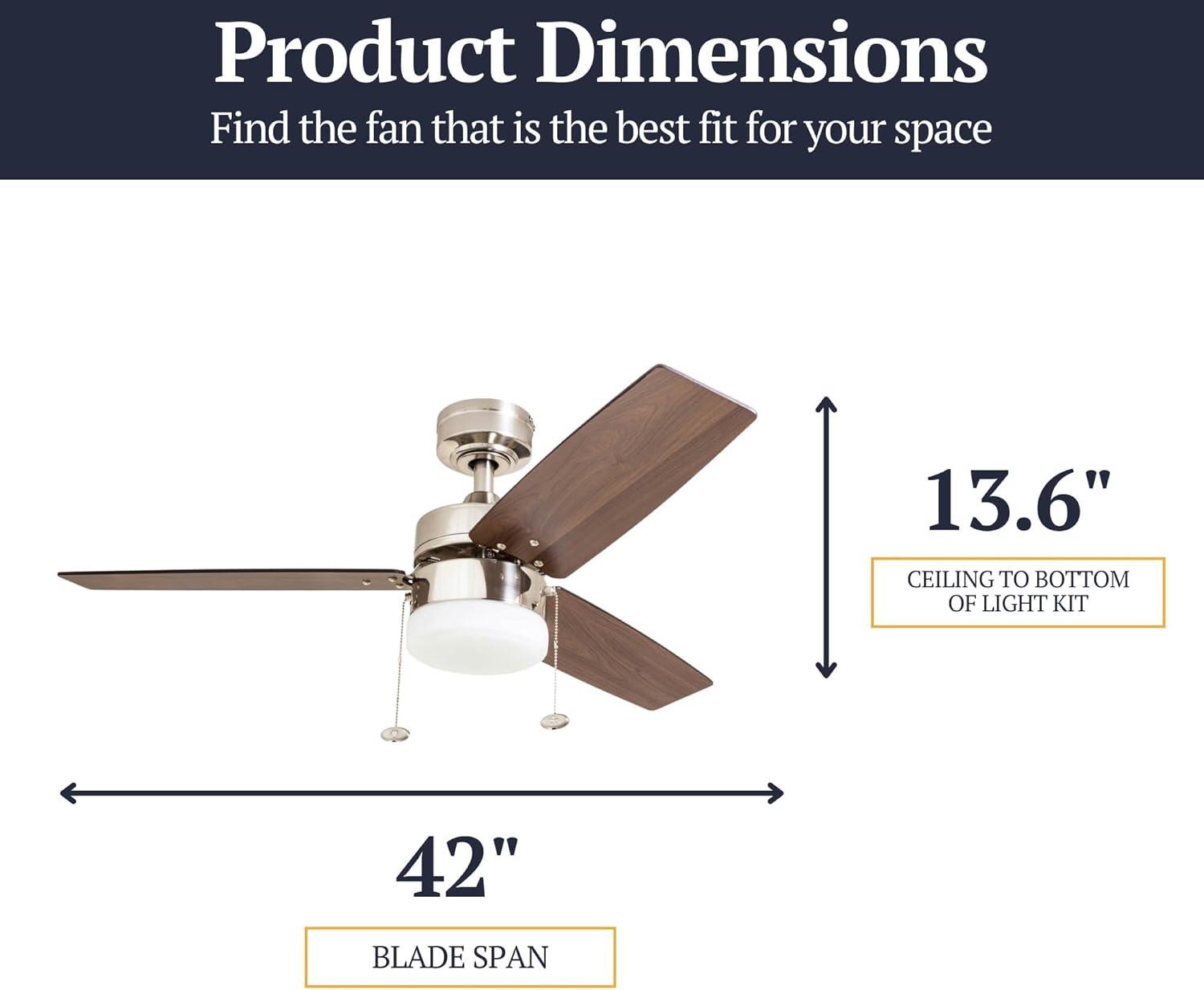 Prominence Home Reston 42-in Brushed Nickel with Burnt Oak/Chocolate Maple Blades Ceiling Fan With Light ( 3 -Blade )
