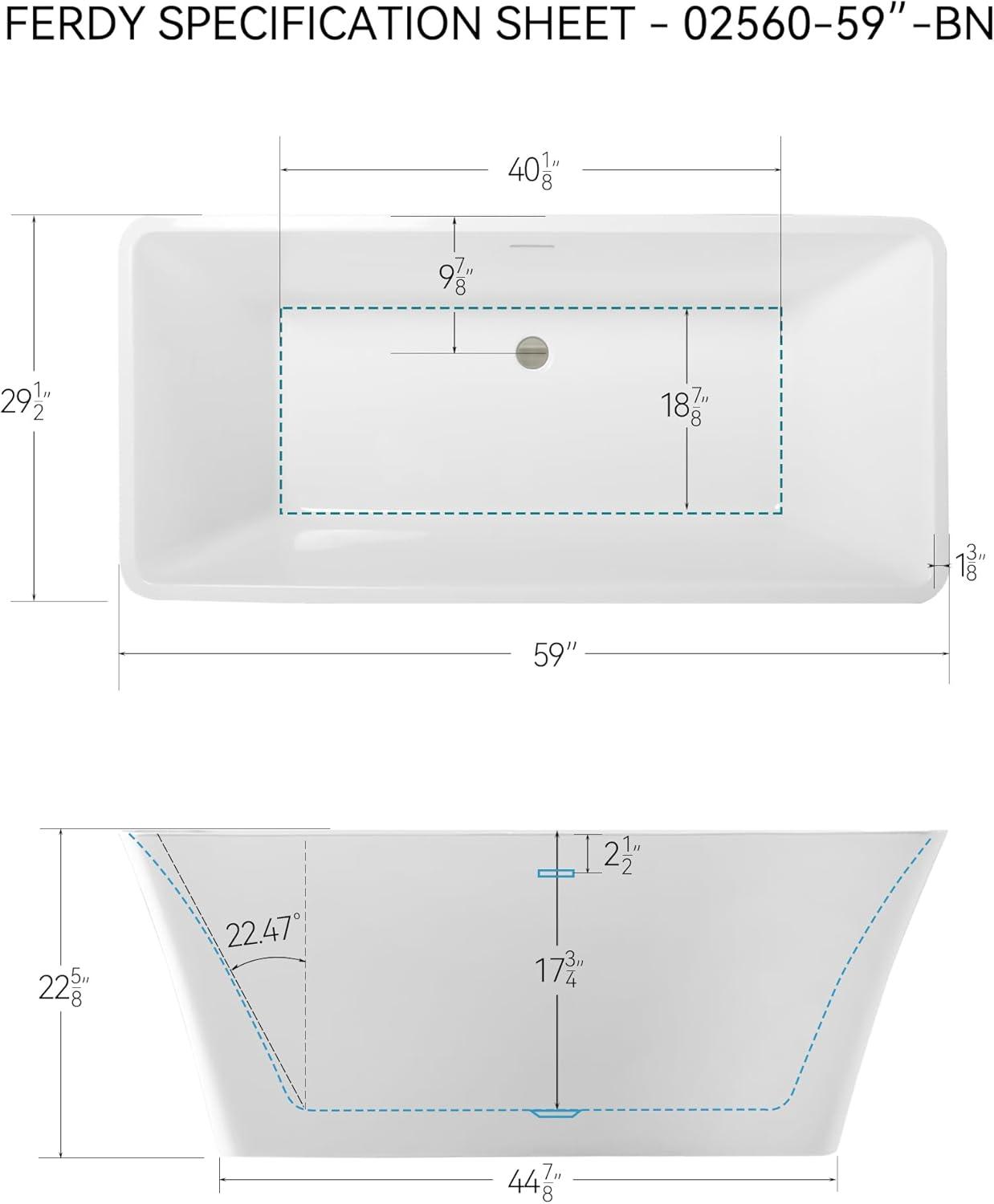 Sentosa 59" x 30" Freestanding Soaking Acrylic Bathtub with Brushed Nickel Drain