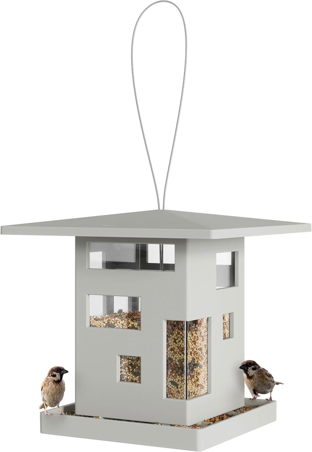 Gray Modern Hanging Bird Feeder with Steel Cable