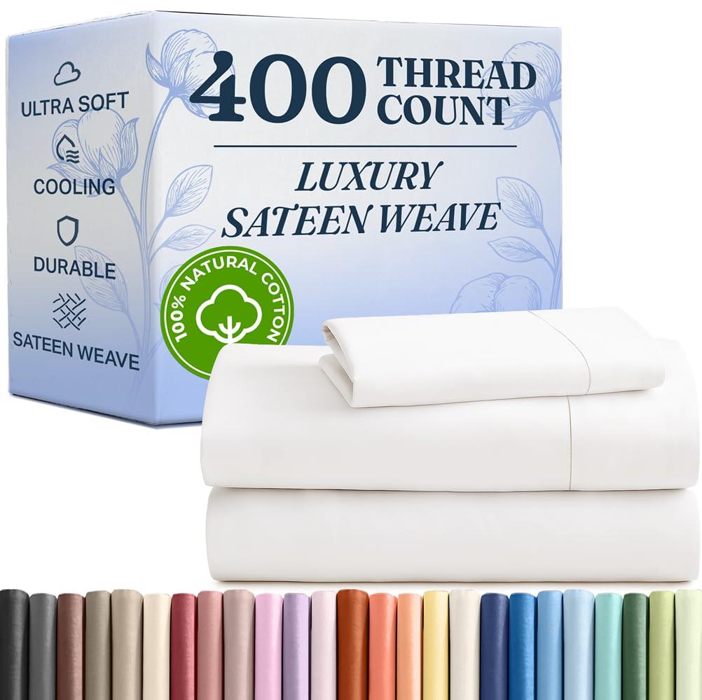 CGK Linens 4 Piece 100% Cotton 400 Thread Count Hotel Quality Bed Sheet Set