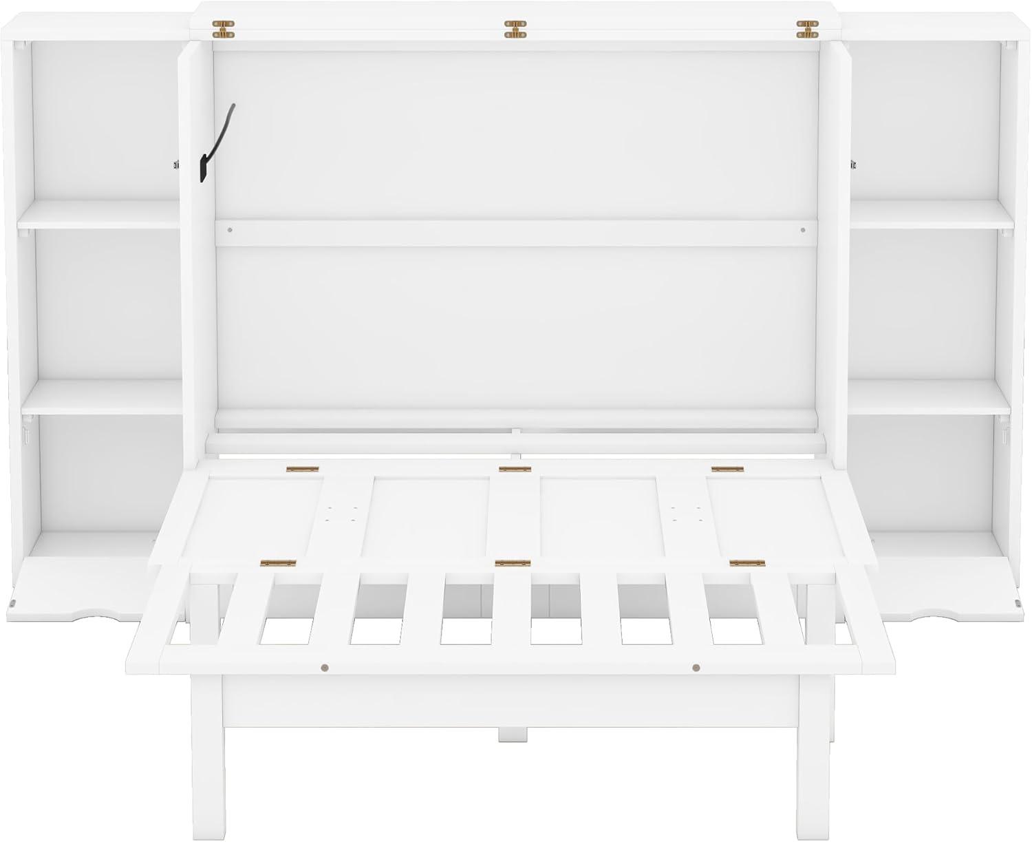 White Queen Murphy Bed with Storage and USB Ports