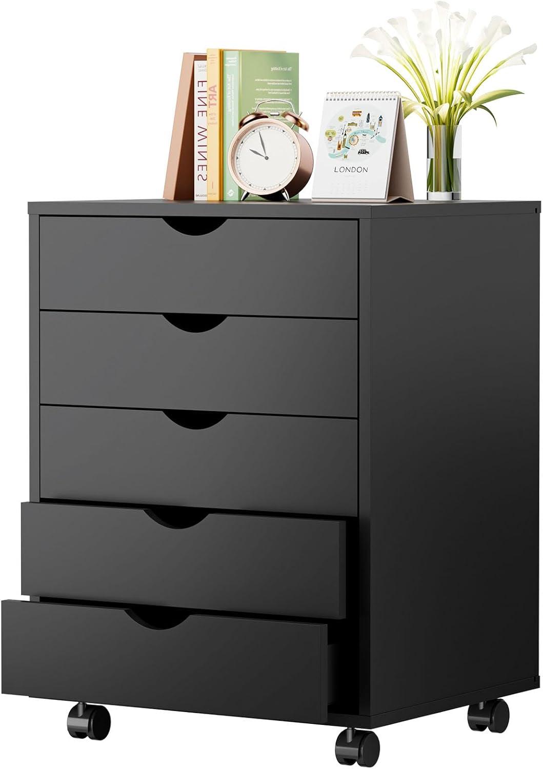 5-Drawer Wood File Cabinet with Wheels, Rolling Storage Organizer for Home Office, 18.74"W x 15.75"D x 25.39"H