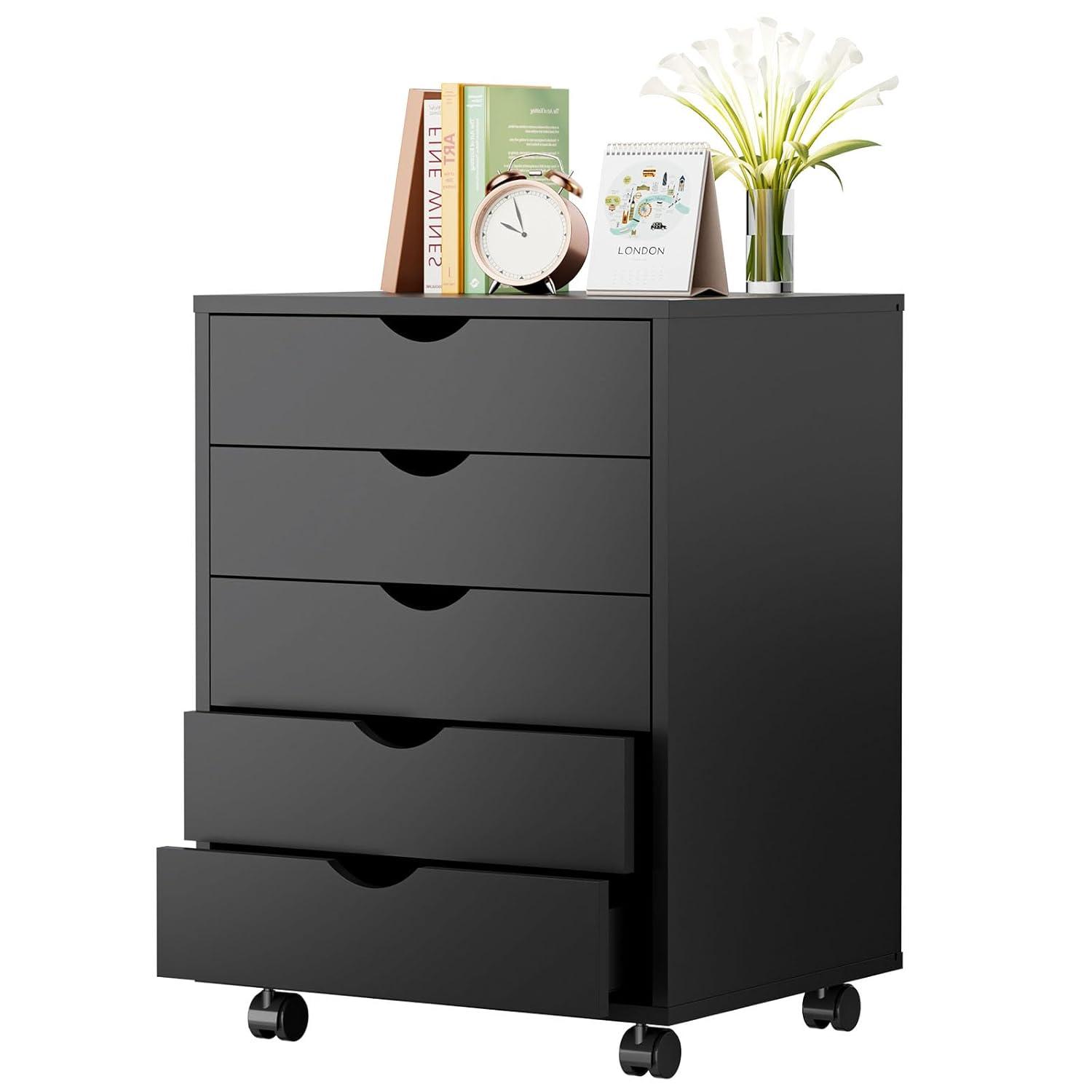 5-Drawer Wood File Cabinet with Wheels, Rolling Storage Organizer for Home Office, 18.74"W x 15.75"D x 25.39"H